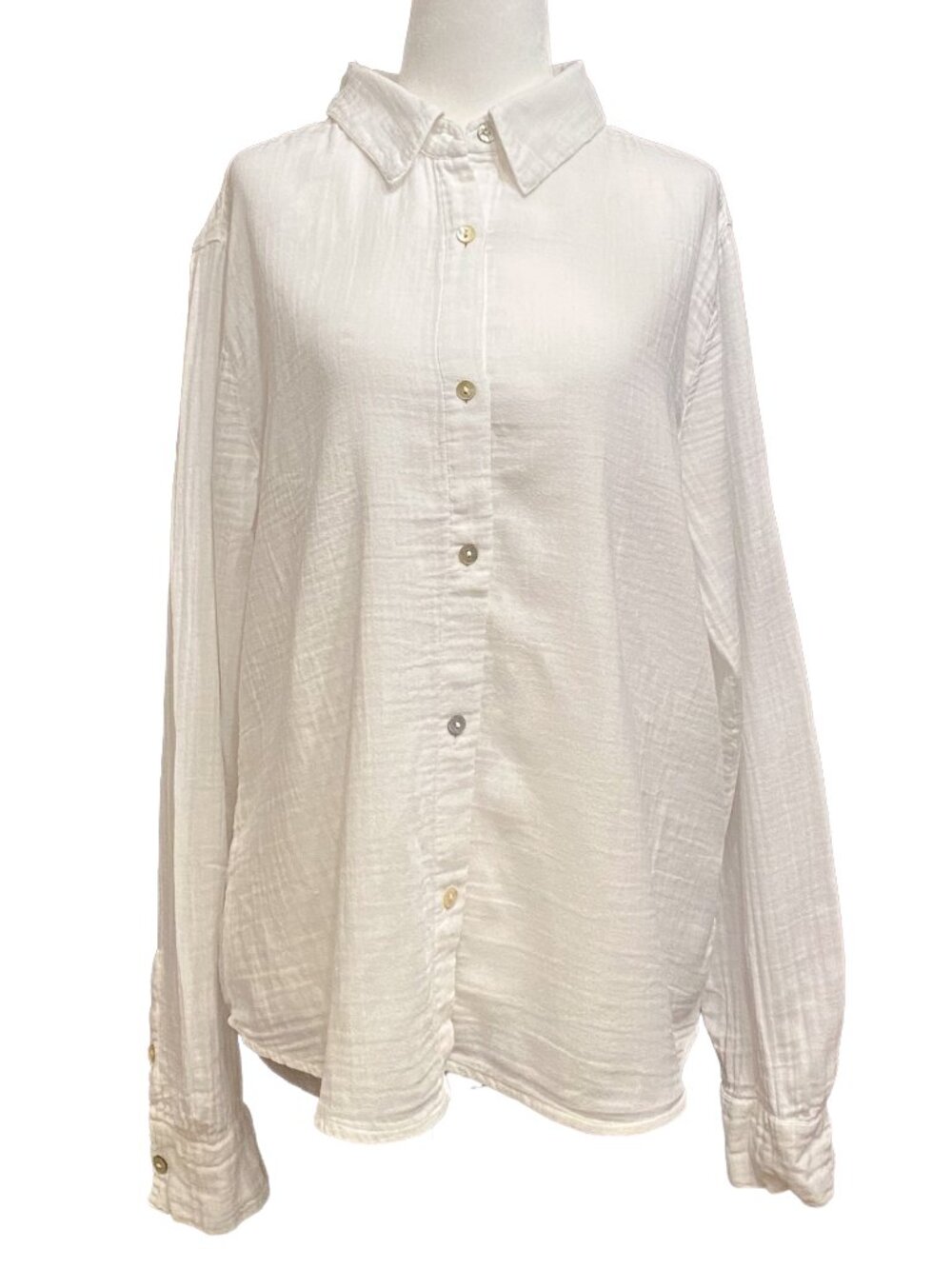 FAHERTY Brand White Dream Cotton Gauze Relaxed Button Down Shirt L